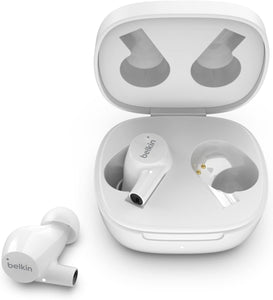 Belkin SoundForm Rise True Wireless Ear Buds with Wireless Charger Case, Dual Microphone, IPX5 Water Resistant Earbuds, Bluetooth Headphones, Compatible with iPhone, Galaxy, and More - White