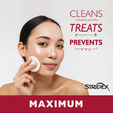 Stridex Medicated Acne Pads, Maximum, 55 Count  Facial Cleansing Wipes, Alcohol Free Face Pads, Acne Treatment for Face, For Moderate Acne, Smooth Application