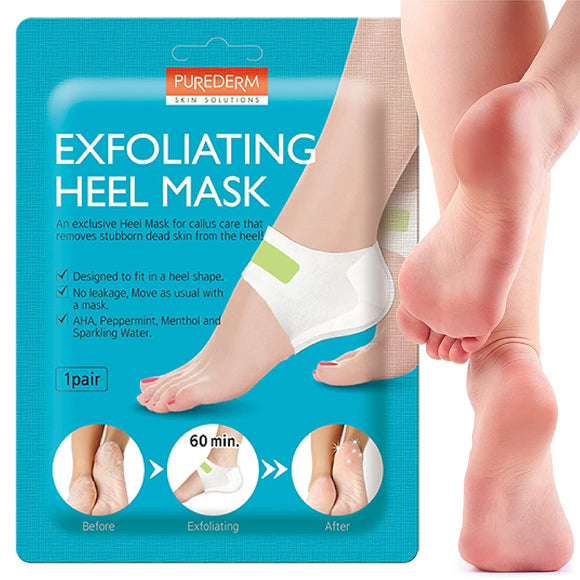 PUREDERM Exfoliating Heel Mask (1 Pair) - foot peeling masks gently remove calluses