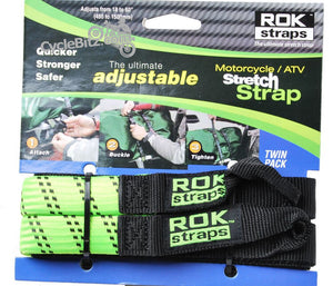 ROK Straps 1in Set Flat Bungee Adjustable Tie Downs Hi Viz Green